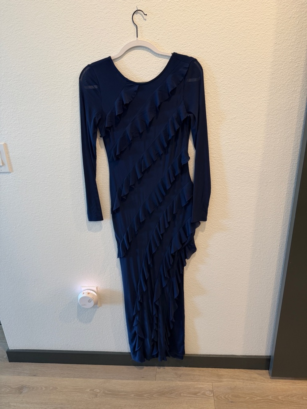 Amazon Navy Ruffle Diagonal Maxi Dress